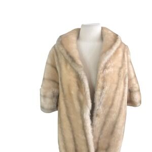 Vintage Regina Glenara by Glenoit Faux Fur Stole Wrap Cream Beige‎ Striped USA